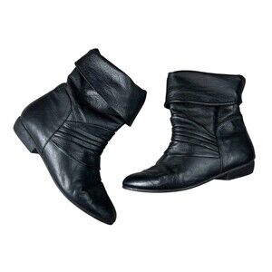 Vintage 80s Maine Woods Women's Mars Black Soft Leather Fold-Over Boots  Size 8